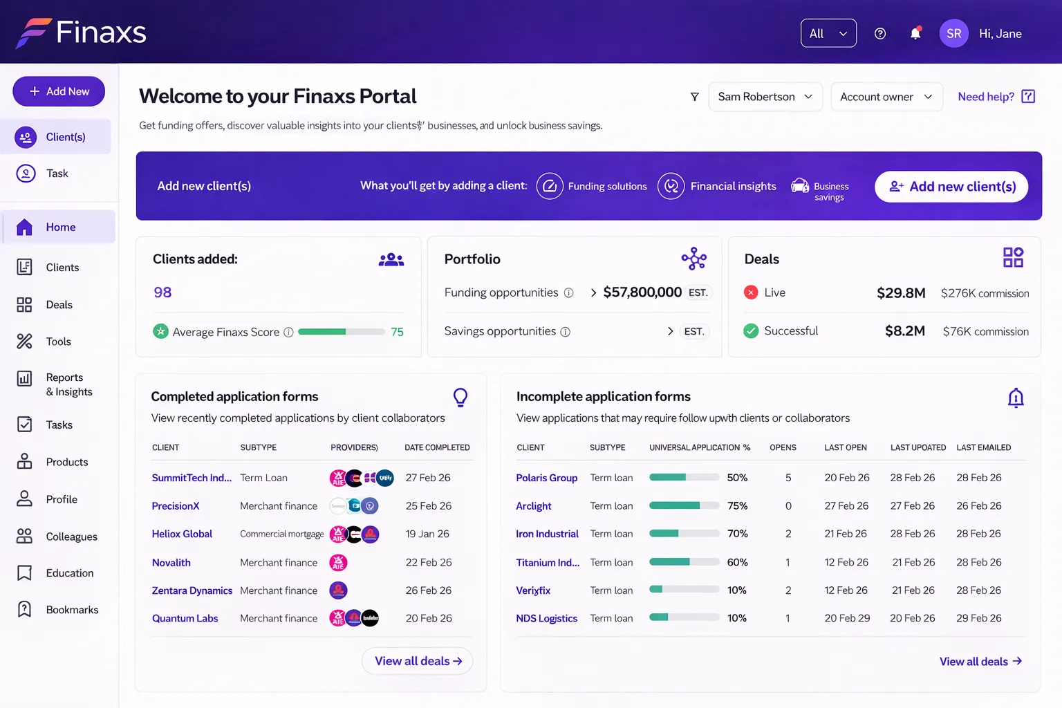 Finaxs advisor portal overview